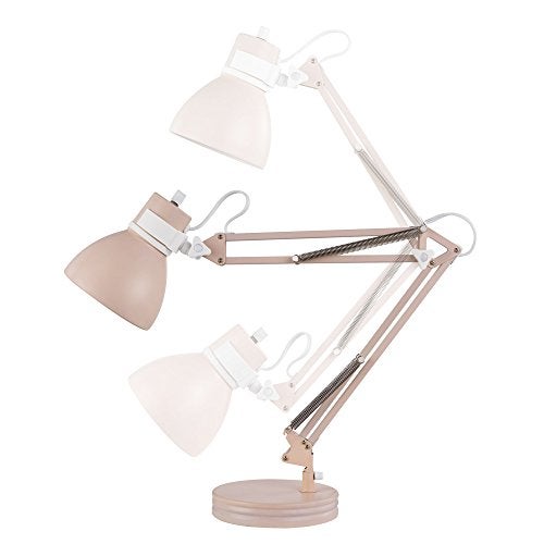 GLOBE Electric 52028 28" Swing Arm Architect Desk Lamp, Matte Rose Finish, White Accents, Rotary Switch on Shade, Partially Adjustable Arm, Modern Lighting for Bedroom or Office, E26 Base - Image 4