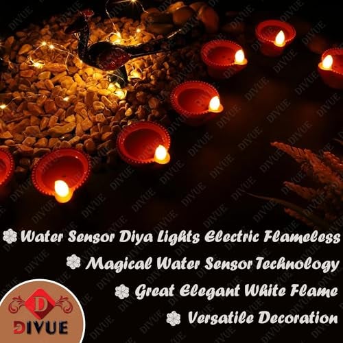 DIVUE Water Sensor Diya Lights Electric Flameless & Smokeless LED Diyas | Eco-Friendly Led Diyas Candle E-Diya Warm Ambient Lights for Home Decor, Diwali Festivals Decoration, Christmas New Year - Image 4