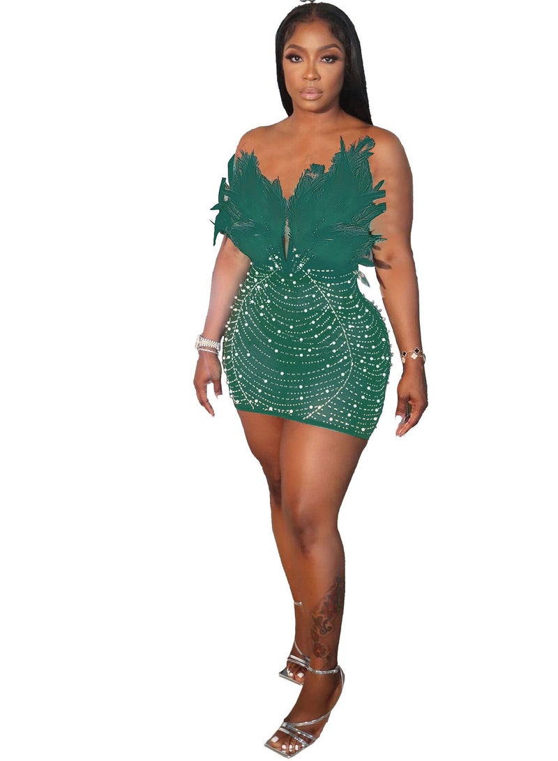 K2737 Feathered Diamond Pearl Sheath Dress With Buttocks - Image 1