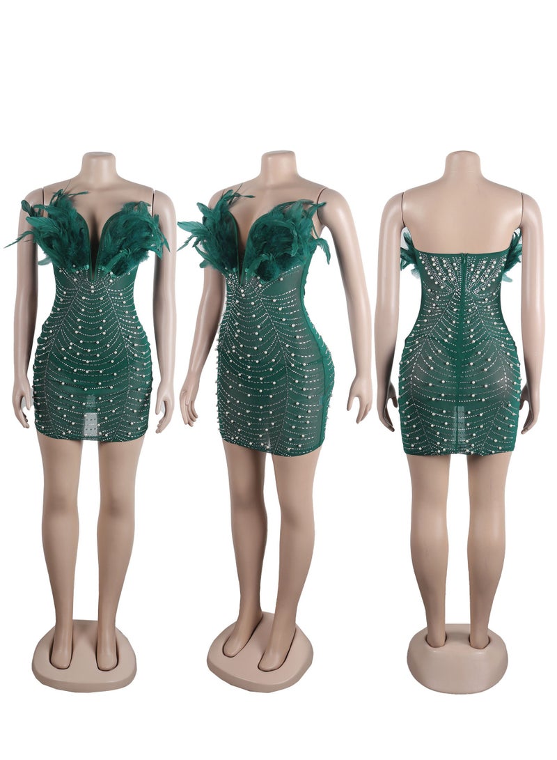 K2737 Feathered Diamond Pearl Sheath Dress With Buttocks - Image 2