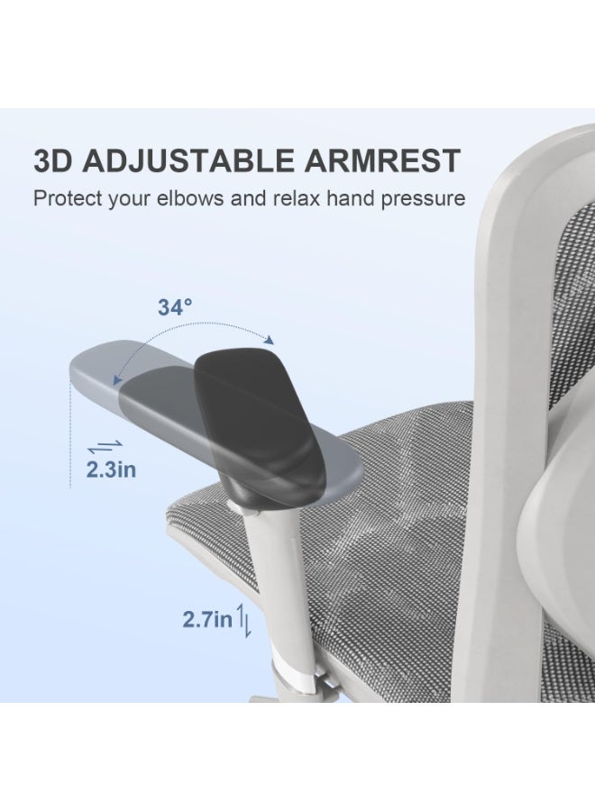 سيهوو كرسي مكتب مريح من SIHOO كرسي مكتب شبكي مع مسند ظهر قابل للتعديل ومساند ذراع ثلاثية الأبعاد كرسي كمبيوتر بظهر مرتفع قابل للتنفس (رمادي فاتح) - Image 3