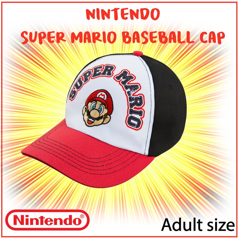 Nintendo Super Mario Men's Baseball Cap Hat - Adjustable Snap Closure - 100% Cotton Red-Black Adult Size - Image 4