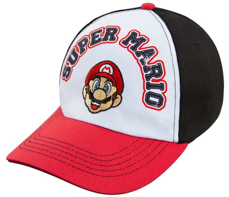 Nintendo Super Mario Men's Baseball Cap Hat - Adjustable Snap Closure - 100% Cotton Red-Black Adult Size - Image 1