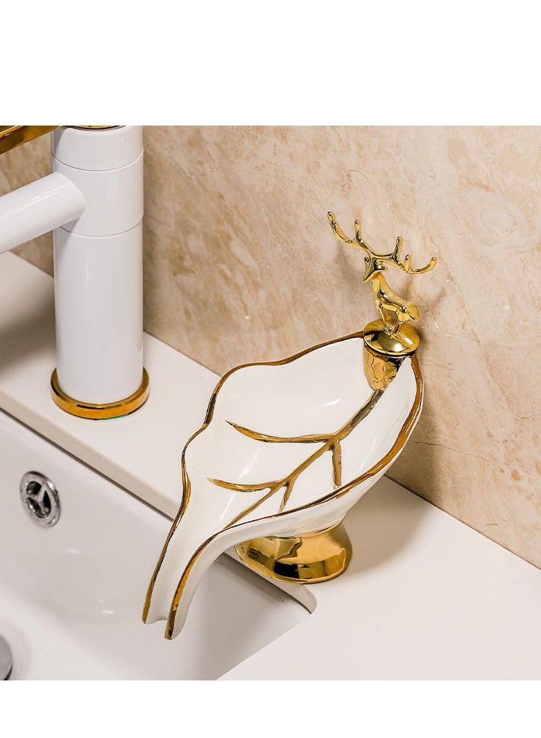 Arabest صندوق صابون، ملحقات الحمام، صندوق صابون سيراميك فاخر خفيف، صندوق صابون أسفلت، رف تخزين، صينية صابون منزلية (بيضاء) - Image 4