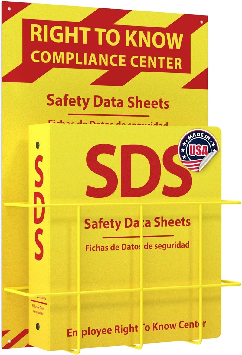 Three Ring Systems OSHA-Compliant SDS/MSDS Binder with Wall Mount, 2inch 3-Ring, High-Visibility Yellow & Red, Holds up to 400 Sheets, Bilingual (English/Spanish), Durable & Easy to Install for Workplace Safety - Image 1