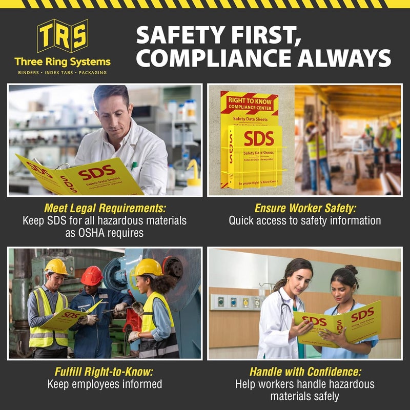 Three Ring Systems OSHA-Compliant SDS/MSDS Binder with Wall Mount, 2inch 3-Ring, High-Visibility Yellow & Red, Holds up to 400 Sheets, Bilingual (English/Spanish), Durable & Easy to Install for Workplace Safety - Image 3