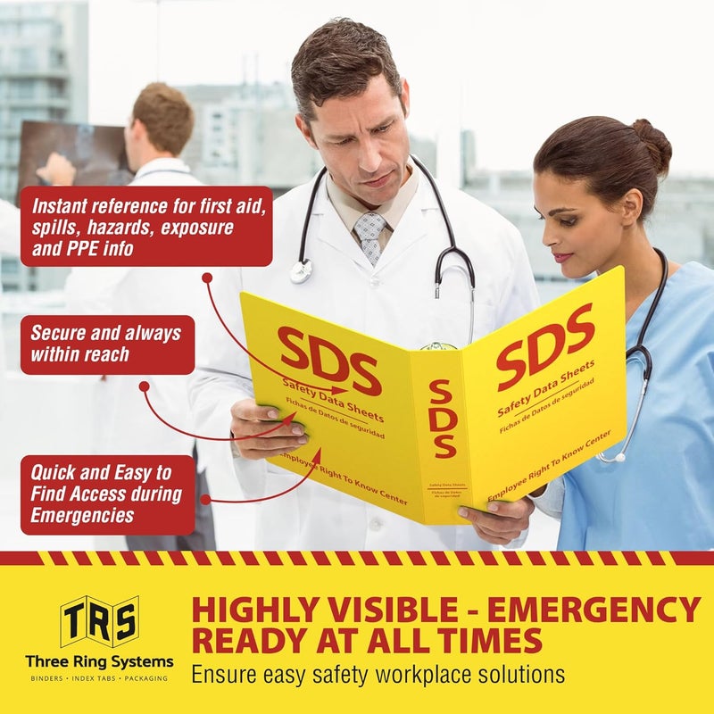 Three Ring Systems OSHA-Compliant SDS/MSDS Binder with Wall Mount, 2inch 3-Ring, High-Visibility Yellow & Red, Holds up to 400 Sheets, Bilingual (English/Spanish), Durable & Easy to Install for Workplace Safety - Image 4
