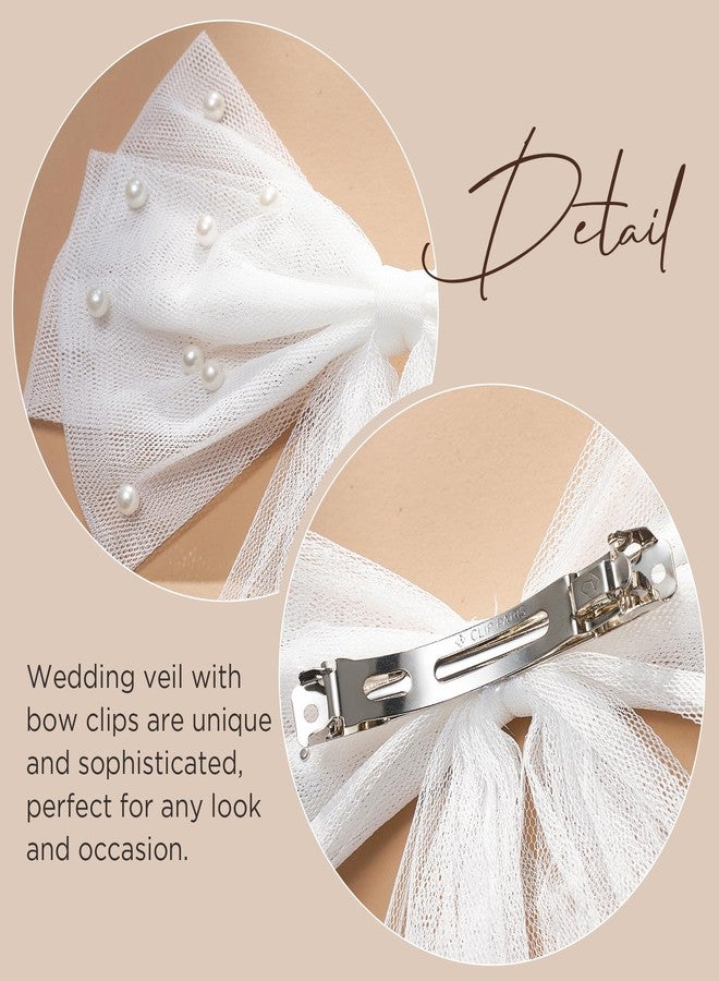 SWEETV Bridal Hair Bow Veil White Bow Clip Bachelorette Party Decorations Pearl Accessories Bride to Be Bridal Shower Gift - Image 5