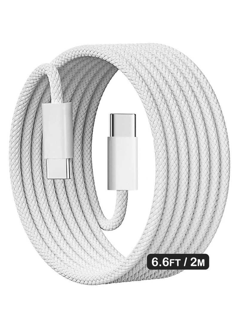 الفضاء الرقمي - كابل iPhone 15، كابل USB C إلى USB C بطول 2 متر، مضفر بقوة 27 وات، سلك شحن أسرع، كابل توصيل طاقة PD USB C - Image 1