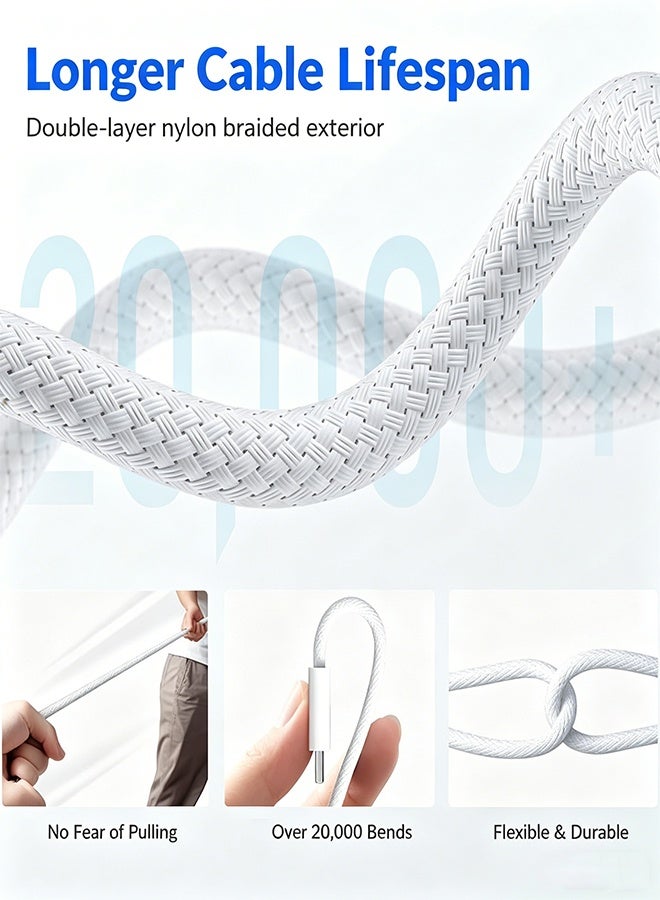 Digipace USB-C to USB-C Cable 2M, 30W PD Fast Charging Braided Cable for Phone, Tablet & Laptop(White) - Image 4