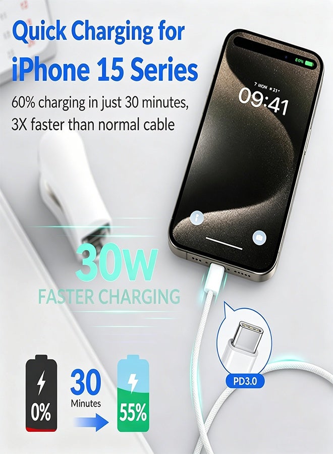 Digipace USB-C to USB-C Cable 2M, 30W PD Fast Charging Braided Cable for Phone, Tablet & Laptop(White) - Image 2