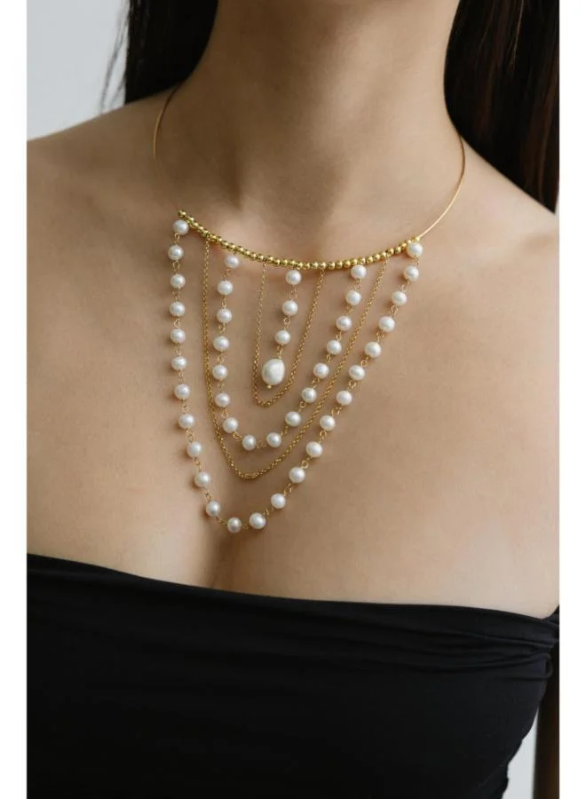 جواندلينا Silver Yellow Gold Plated Necklace with Semi Precious Stone