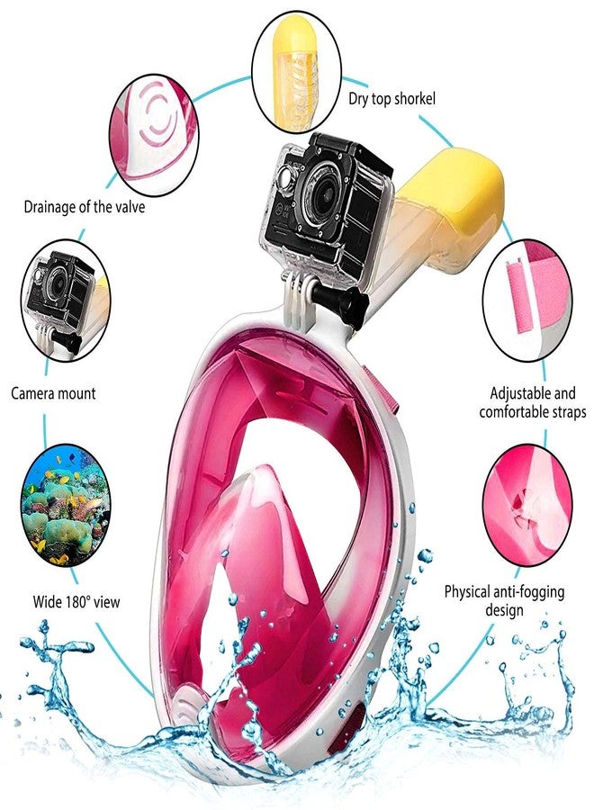 olpad Full Face Snorkel Mask with Dual Anti-Fog, Safe Dry Breathing System, 180° HD Panoramic View, Super Anti-Leak, Detachable Snorkel Set with Camera Mount, Snorkeling Gear for Adults(S/M)(Pink) - Image 4