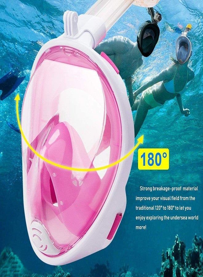 olpad Full Face Snorkel Mask with Dual Anti-Fog, Safe Dry Breathing System, 180° HD Panoramic View, Super Anti-Leak, Detachable Snorkel Set with Camera Mount, Snorkeling Gear for Adults(S/M)(Pink) - Image 3
