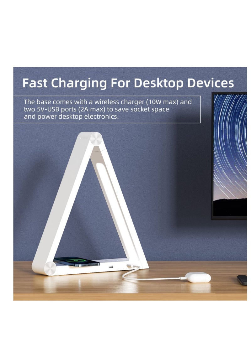Excefore Triangle LED Desk Lamp, 10W Fast Wireless Charger, Foldable Rechargeable Eye-Caring Desk Lamp, Suitable for Desk, Home, Office (White) - Image 4