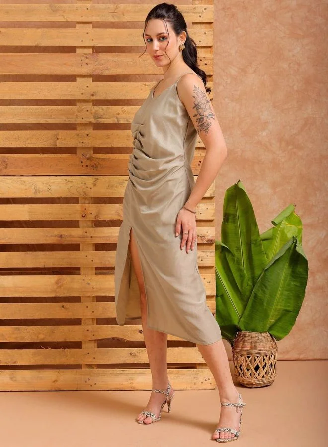 Freehand  Women Fit and Flared Solid V-Neck Sleeveless Slip Dress for Women | Best Price UAE