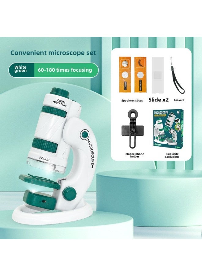Xueyouma Portable Microscope For Primary And Secondary School Students Three-in-one Set Double Light Source Microscopic Teaching Aid Specimen Slide-Color:Portable Microscope Set (1522) White Green  - Image 1