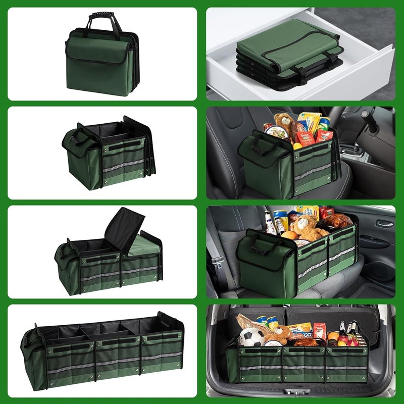 Car Trunk Organizer with Leakproof Cooler Bag - Waterproof Heavy Duty Collapsible Storage Box (Sedan-Green, Large) - Image 4