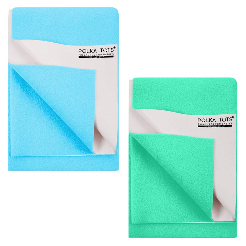 POLKA TOTS Waterproof & Reusable Baby Bed Protector Absorbent Mat Dry Sheet for New Born Infants, Pack of 2 (SkyBlue & Mint, 50 X 70 CM, Small) - Image 1