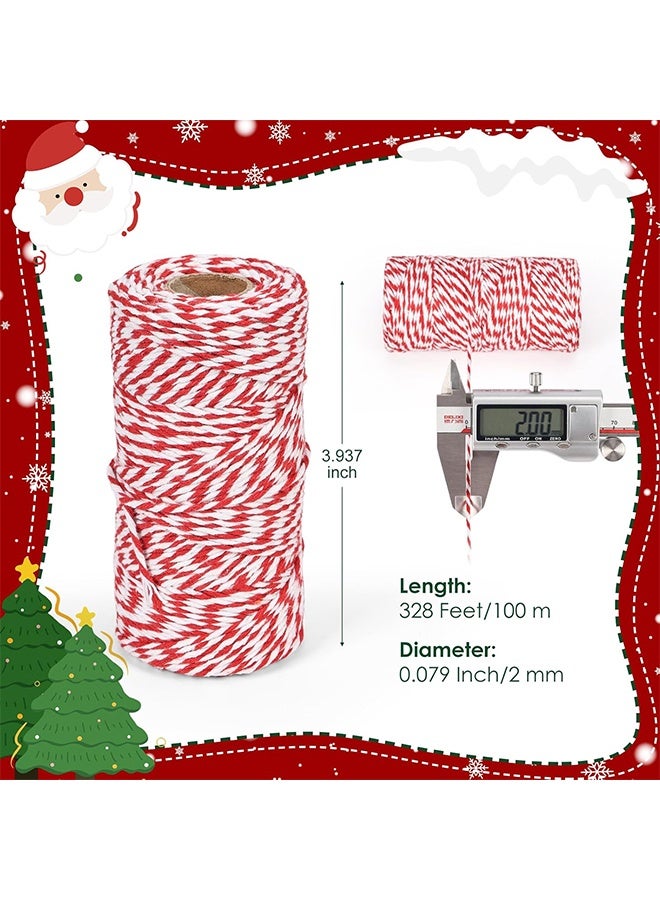 Red and White Twine String - 2mm Cotton Bakers & Butchers Twine, 328 Feet (100m) for Gift Wrapping, Baking, Cake Tying, Holiday Crafts - Christmas Ribbon, Yarn & Decorations - Image 2