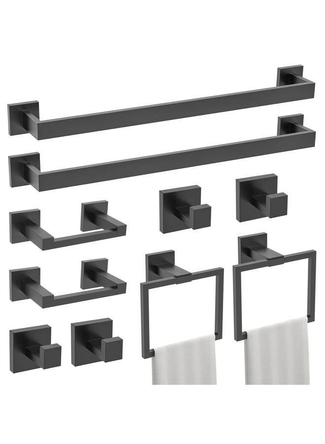 TURS 10-Piece Bathroom Hardware Accessories Set Matte Black Towel Bar Holder Set SUS304 Stainless Steel Towel Racks for Bathroom Wall Mounted, 23.6-Inch - Image 1