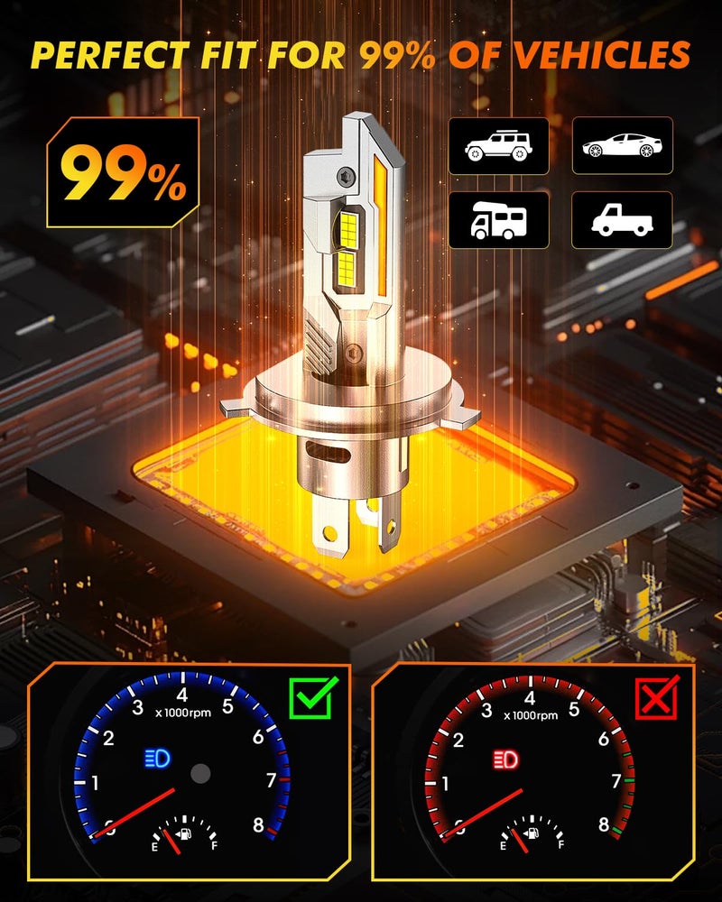 Termitor Upgraded H4/9003/HB2 Bulbs, 50,000LM 10X Ultra Bright, Real 1:1 Mini Size, 6500K Cool White H4 9003 Fog Lights Bulb with Cooling Fan, IP68 Waterproof, Plug and Play, Pack of 2 - Image 5