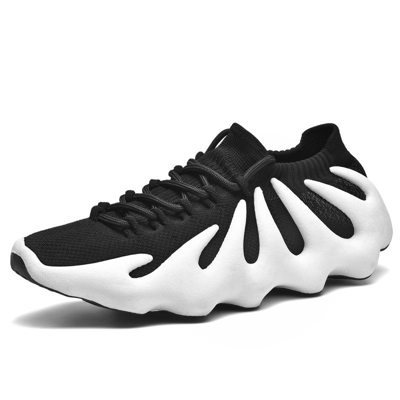 Generic 2024 Trendy Breathable Knit Sneakers for Men Black and white 
