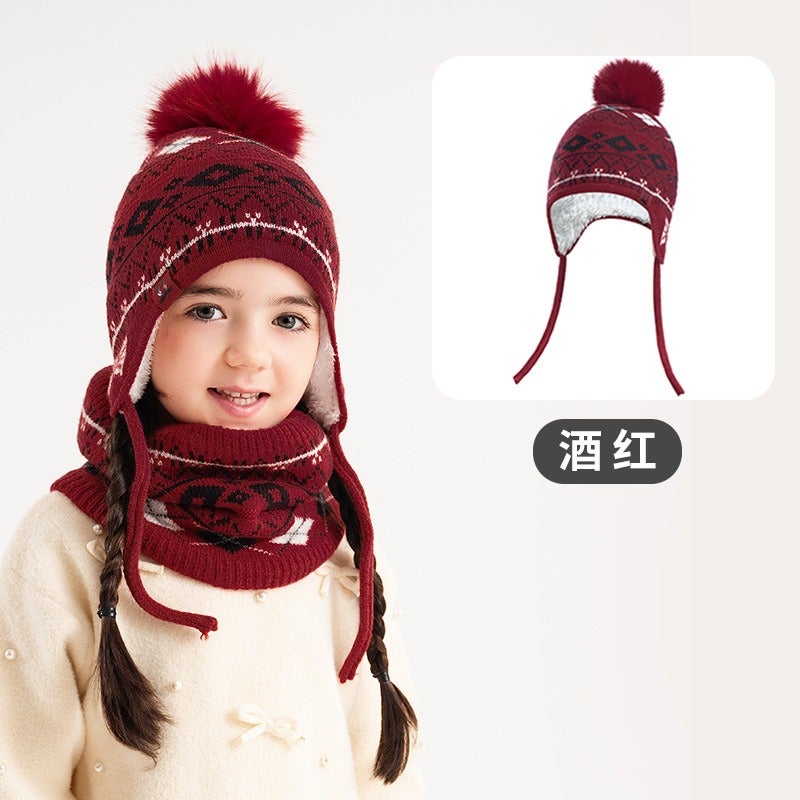 Dai Hui Jia Fair Isle Kids Winter Hat Scarf Gloves 3-Piece Set - Acrylic Knit Earflap Beanie for Boys Girls - Image 1