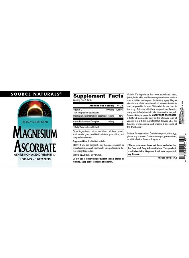 Source Naturals Magnesium Ascorbate, 1000 Mg Tablet, 120 Count - Image 4