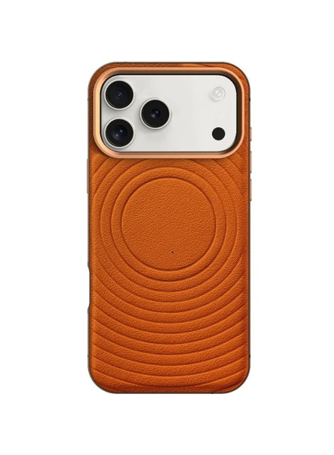 LEVELO iPhone 17 Pro Spirale Case / Strong Magnets / Leather Texture / Spiral-Pattern Design / Aluminum Alloy Frame for Camera & Edges - Sunrise Orange - Image 1