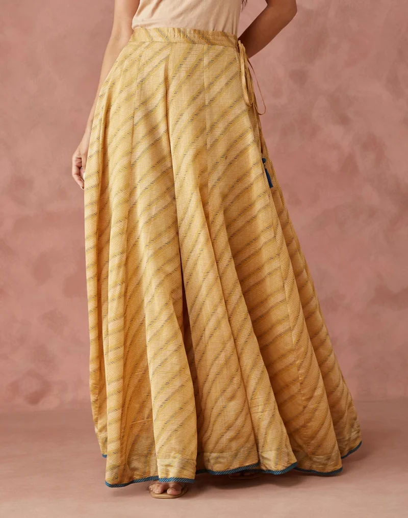 فاب انديا Blue Cotton Silk Hand Block Printed Choli & Skirt