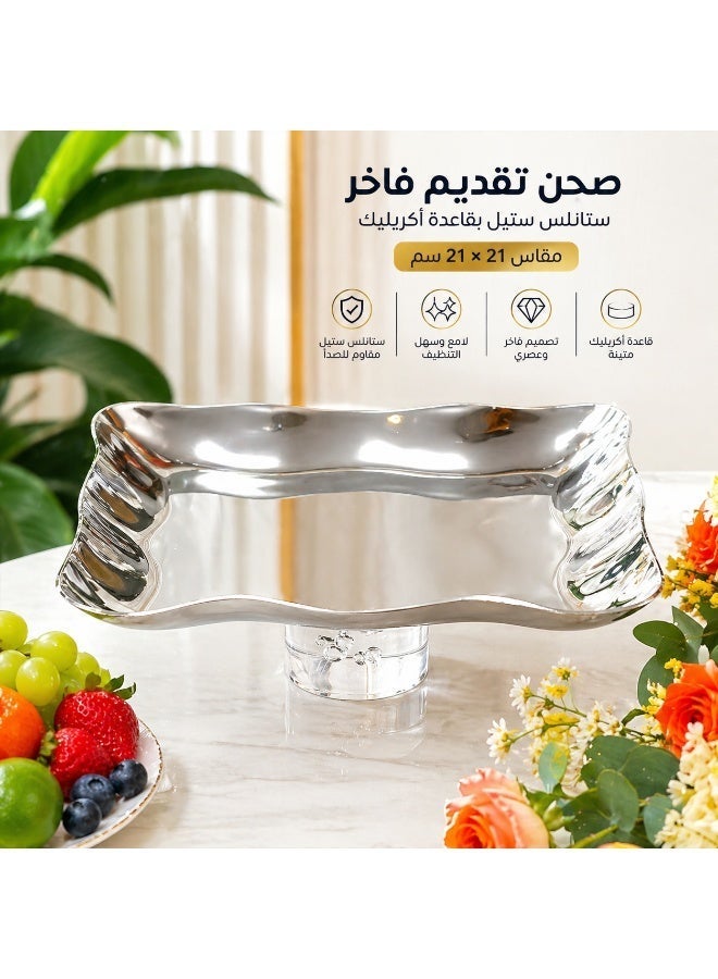 Dania ✨ Luxurious stainless steel serving dish with an acrylic base – a modern, eye-catching design ✨ Size 21x21 cm - Image 1