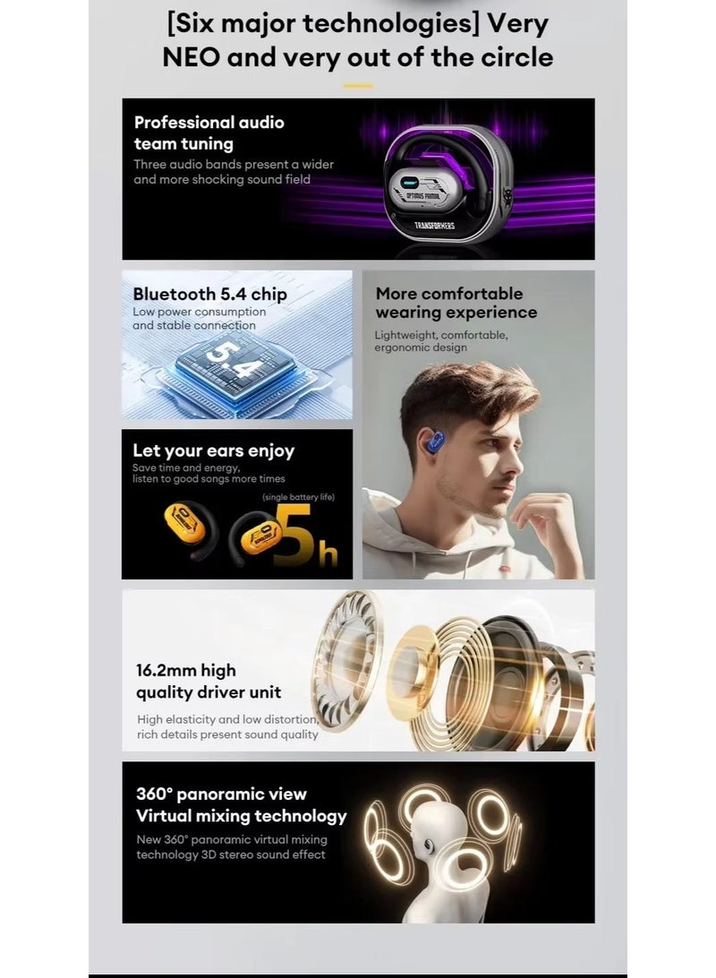 TRANSFORMERS Open-Ear 5.4 Bluetooth Headphones, Wireless Earbuds with Comfortable Fit, Hi-Fi Stereo Sound, Noise Cancelling Mic, Long Battery Life & Sports Design TF-T15 – Bumblebee Edition - Image 2