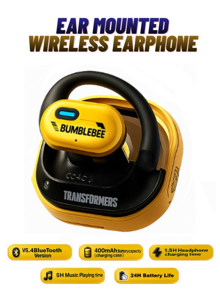 TRANSFORMERS Open-Ear 5.4 Bluetooth Headphones, Wireless Earbuds with Comfortable Fit, Hi-Fi Stereo Sound, Noise Cancelling Mic, Long Battery Life & Sports Design TF-T15 – Bumblebee Edition - Image 1