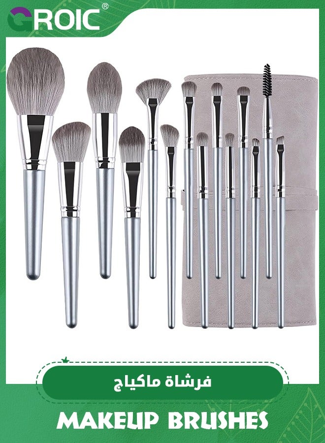 GROIC Makeup Brushes 14 PCs Makeup Brush Set Professional Handle Premium Synthetic Contour Concealers Foundation Blending Face Powder Eye shadow Cosmetic Brushes With PU Leather Bag - Image 1