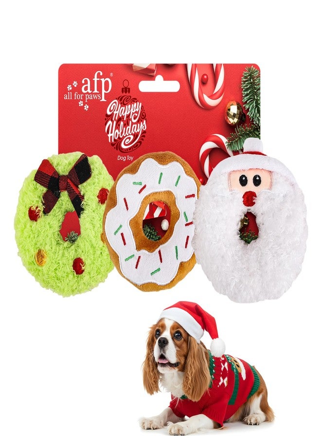 أوول فور بوز ألعاب عيد الميلاد للكلاب من ALL FOR PAWS AFP، ألعاب قطيفة متينة تصدر صوتاً عند الضغط عليها، عبوة من 3 قطع بتصميم دونات عيد الميلاد لألعاب الجلب، هدية تفاعلية لعيد الميلاد للكلاب الصغيرة والمتوسطة والكبيرة - Image 1