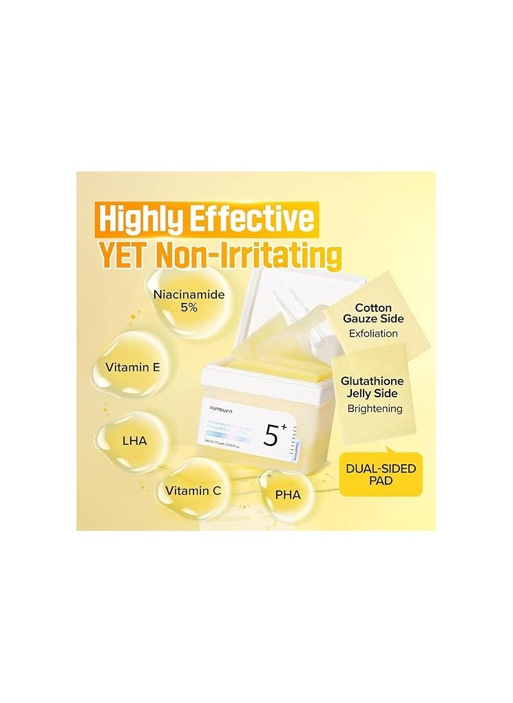 numbuzin - Numbuzin No.5+ Niacinamide Concentrated Toner Pads - 70 Pads With Glutathione, Niacinamide, Pha & Lha | 180Ml Korean Skincare Set - Image 1