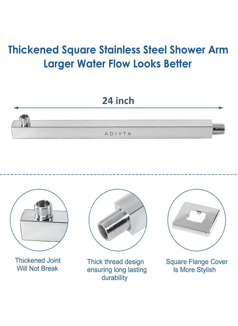 ADIVTA Adivta Mirror Stainless Steel 8 8304 Square Ultra Slim High Pressure Rainfall Shower Head for bathroom With 24inch Arm Fit Pack of 1  - Image 2