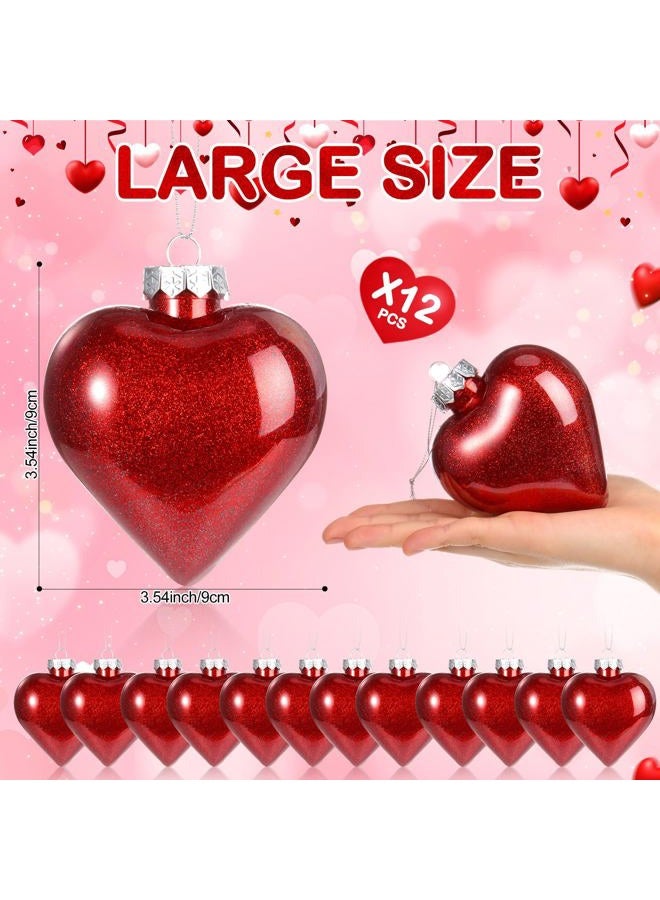 Civaner 12 Pcs Large Heart Shaped Ornaments for Valentine's Day Decor, Glitter Heart Shaped Baubles with Pre-Strung Gold/Silver Wire, Romantic Valentine Tree Home Hanging Decorations (Red) - Image 2