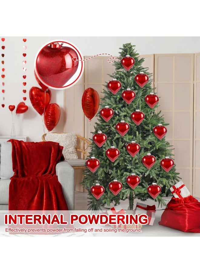 Civaner 12 Pcs Large Heart Shaped Ornaments for Valentine's Day Decor, Glitter Heart Shaped Baubles with Pre-Strung Gold/Silver Wire, Romantic Valentine Tree Home Hanging Decorations (Red) - Image 3