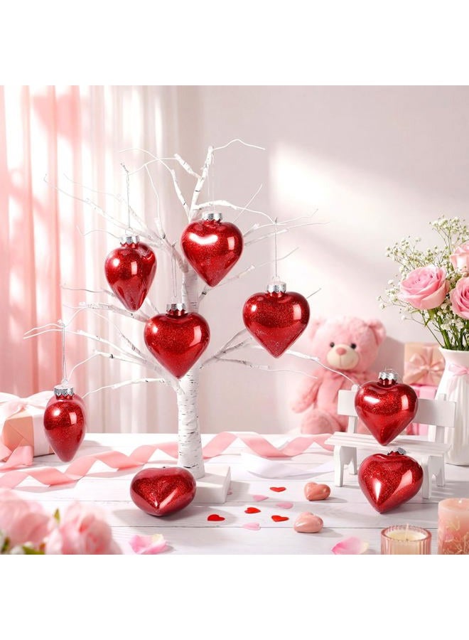 Civaner 12 Pcs Large Heart Shaped Ornaments for Valentine's Day Decor, Glitter Heart Shaped Baubles with Pre-Strung Gold/Silver Wire, Romantic Valentine Tree Home Hanging Decorations (Red) - Image 4