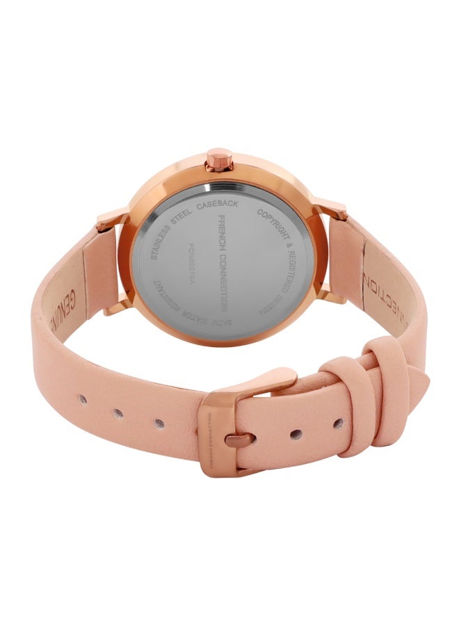 French Connection Women's Rose Gold Dial Rose Gold Leather Strap Analog Watch 34mm - Image 3
