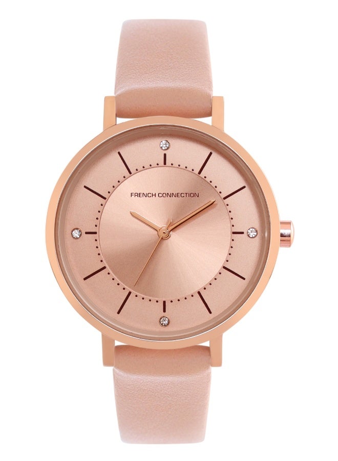 French Connection Women's Rose Gold Dial Rose Gold Leather Strap Analog Watch 34mm - Image 1