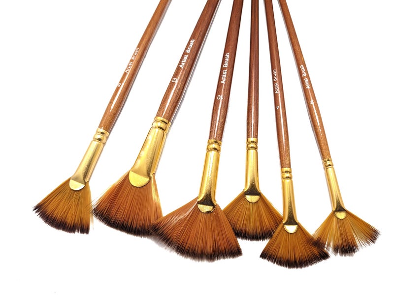 Definite Definite Art Taklon Hair Artists Hobbyists Brush Set (Fan Brushes Sizes- 2, 4, 6, 8, 10, 12) for Blending, Texture, Special Effects, Grass, Fur, Foliage. Multicolour - Image 3