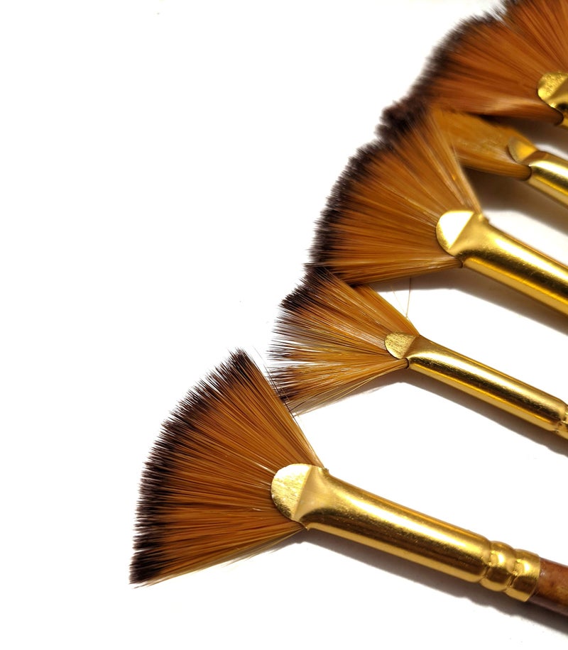 Definite Definite Art Taklon Hair Artists Hobbyists Brush Set (Fan Brushes Sizes- 2, 4, 6, 8, 10, 12) for Blending, Texture, Special Effects, Grass, Fur, Foliage. Multicolour - Image 2