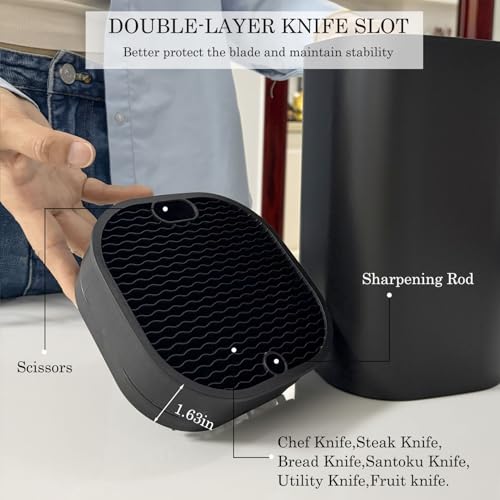 Mulikeer Knife Block without Knives,Universal Square Knife Holder,Kitchen Knife Storage Organizer Stand Rack for Countertop Space Saving (Black, Large) - Image 3