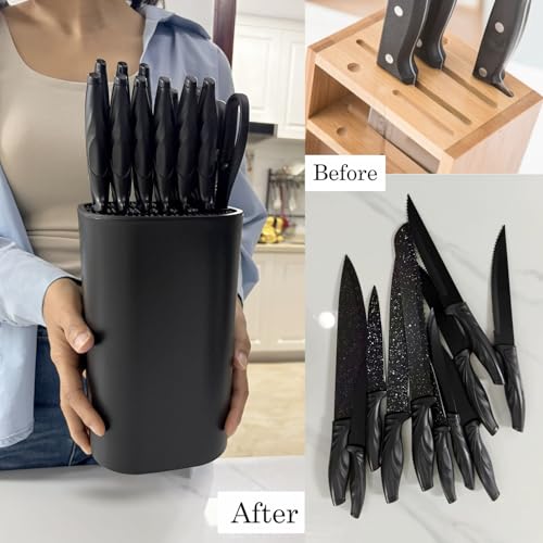 Mulikeer Knife Block without Knives,Universal Square Knife Holder,Kitchen Knife Storage Organizer Stand Rack for Countertop Space Saving (Black, Large) - Image 5