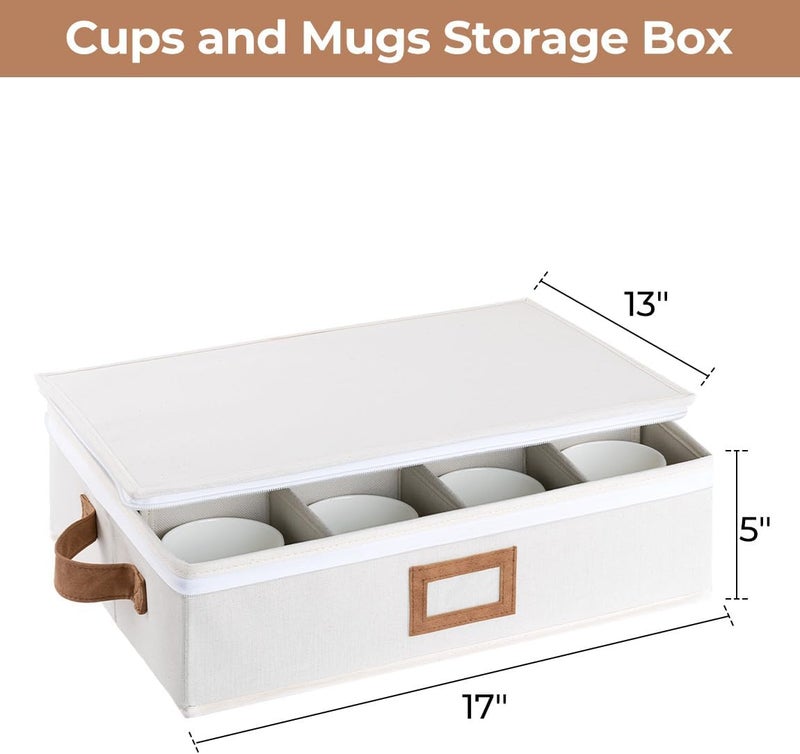 StorageWorks صندوق تخزين أكواب ستوراج ووركس القابل للتكديس مع فواصل لحفظ الأكواب والأواني الزجاجية صندوق تخزين ذو غلاف صلب يحمل 12 كوب شاي وقهوة عبوة من 2 بيج - Image 2
