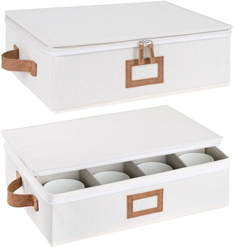 StorageWorks صندوق تخزين أكواب ستوراج ووركس القابل للتكديس مع فواصل لحفظ الأكواب والأواني الزجاجية صندوق تخزين ذو غلاف صلب يحمل 12 كوب شاي وقهوة عبوة من 2 بيج - Image 1