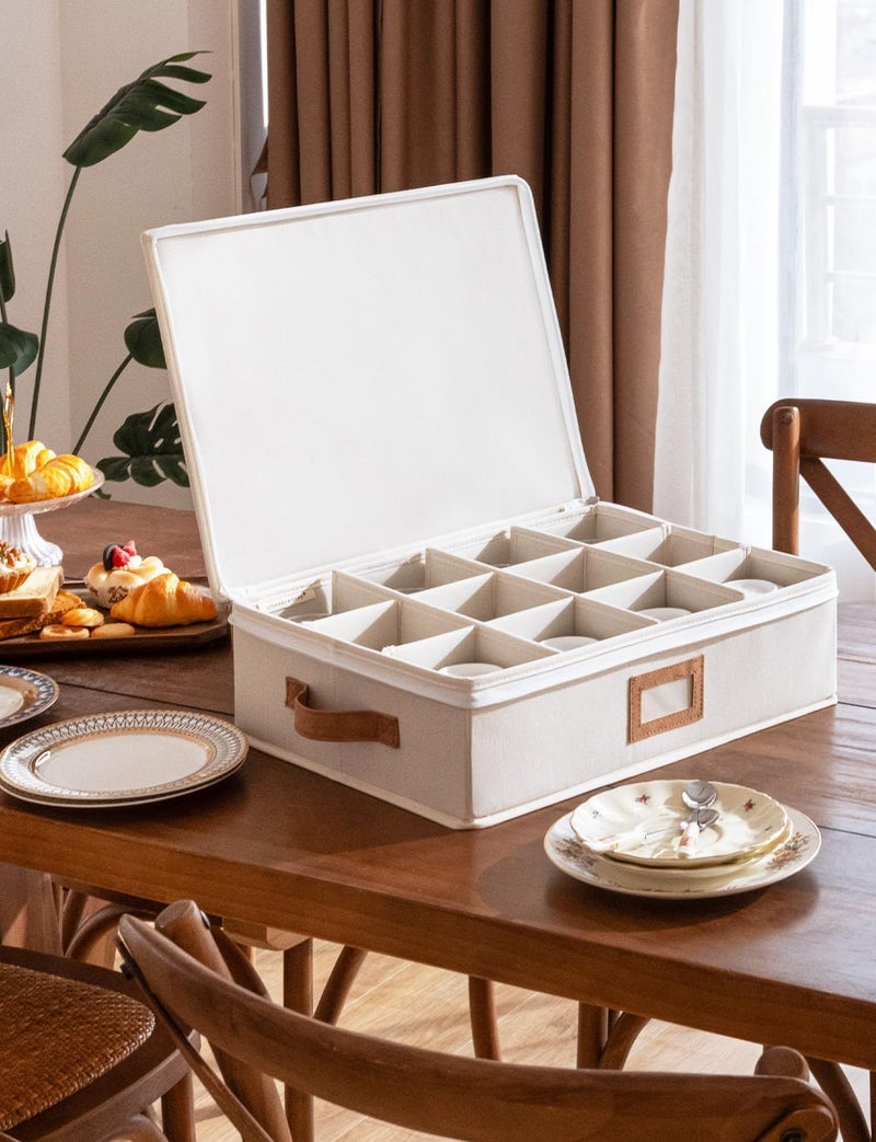 StorageWorks صندوق تخزين أكواب ستوراج ووركس القابل للتكديس مع فواصل لحفظ الأكواب والأواني الزجاجية صندوق تخزين ذو غلاف صلب يحمل 12 كوب شاي وقهوة عبوة من 2 بيج - Image 5